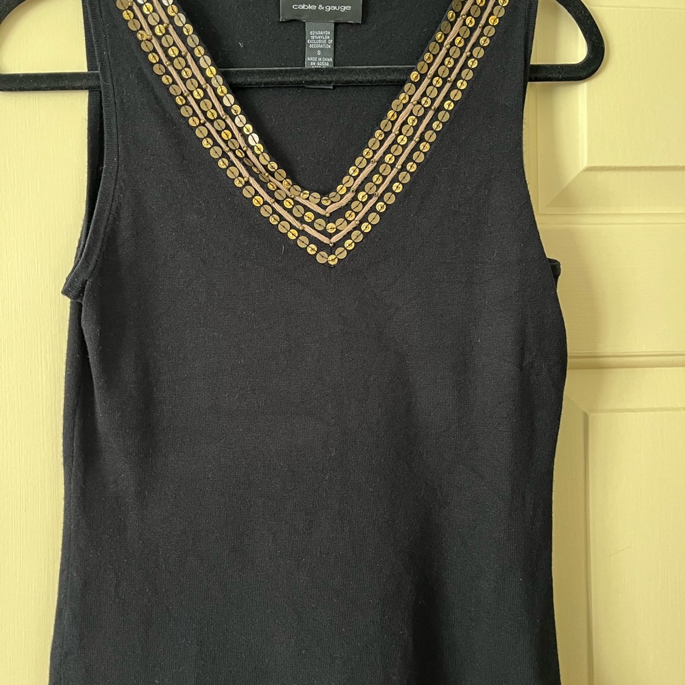 Cable & Gauge Black Tank Top with Gold Detailing